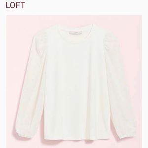 BNWT Petite dotted mixed media top, whisper white